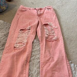 SHEIN Pink Ripped Boyfriend Jeans
